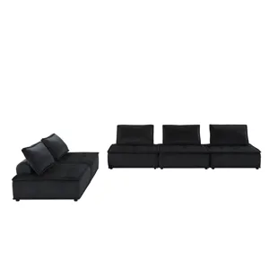 Anna - Velvet 5 Piece Sectional Sofa Ottoman - Midnight