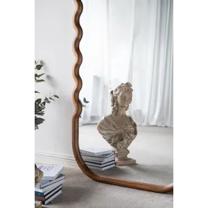Oversized Wooden Floor Mirror With Unique Frame - Brown