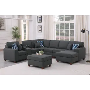 Tina - 8 Piece Upholstered Sectional With Ottoman - Dark Gray