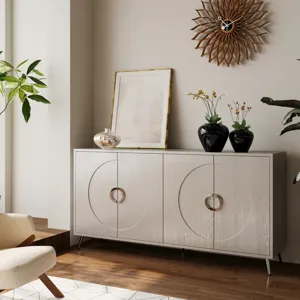 Modern Lacquered 4 Door Wooden Cabinet Sideboard Buffet Server Cabinet Storage Cabinet, For Living R