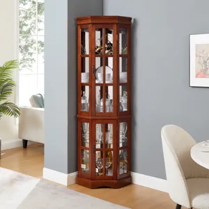 Corner Curio Cabinet With 5 Shelves And Lighting System (E26 Light Bulb Not Included) - Walnut