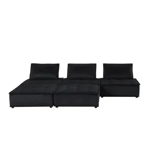 Anna - Velvet 5 Piece Sectional Sofa Ottoman - Midnight