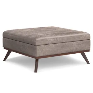 Owen - XL Square Coffee Table Storage Ottoman - Distressed Grey Taupe
