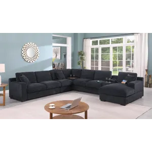 Celine - Chenille Fabric Corner Sectional Sofa With Right-Facing Chaise, Cupholders, And Charging Ports - Dark Gray