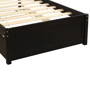 Twin Size Platform Bed Wood Bed Frame With Trundle - Espresso