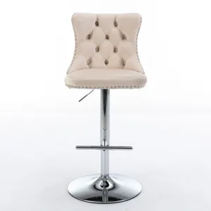 Swivel Velvet Barstools Adjusatble Seat Height From 25-33\", Modern Upholstered Chrome Base Bar Stoo