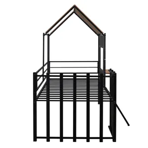 Twin Size Loft Bed With Roof, Window, Guardrail, Ladder Black