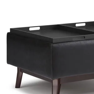 Owen - Tray Top Small Coffee Table Storage Ottoman - Distressed Black