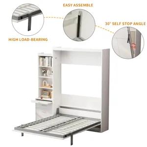 Morden Deisgn Full Size Vertical Murphy Bed With Shelf And Drawers For Bedroom Or Guestroom Wall Bed