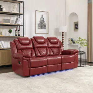 Home Theater Seating Manual Recliner Chair With Center Console And Led Light Strip For Living Room -