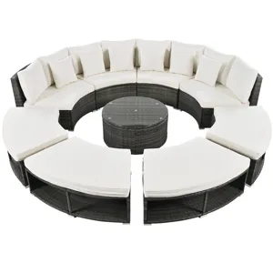 Outdoor Patio Furniture Luxury Circular Sofa Set Rattan Wicker Sectional Sofa Lounge Set With Temper