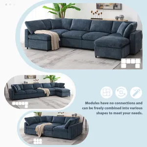 Modern Modular Cloud Sofa Bed, 6 Seat Chenille Sectional Couch Set With Ottoman, Free Combination, C