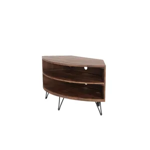 Fan Shape Reclaimed Wood Corner Media Table For Living Room Wise Use Your Space - Natural