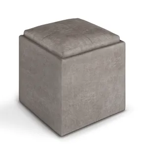Rockwood - Cube Storage Ottoman with Tray - Distressed Grey Taupe