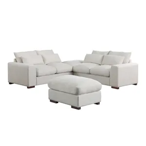 Tatman - Linen Blend Sectional With 2 Ottomans - Beige