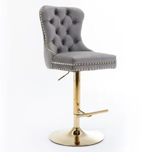 Thick Golden Swivel Velvet Barstools Adjusatble Seat Height From 25-33\", Modern Upholstered Bar Sto