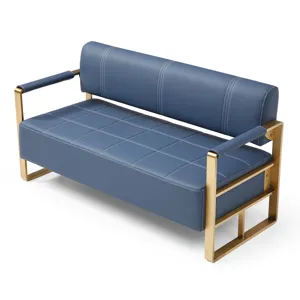 Modern Upholstery Accent Loveseat Sofa For Living Room 2 Seater With Golden Metal Arms - Blue