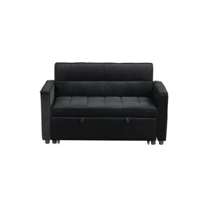 Maeve - 53.5\"W Black Velvet Convertible Sleeper Loveseat With Tufting and Side Pocket