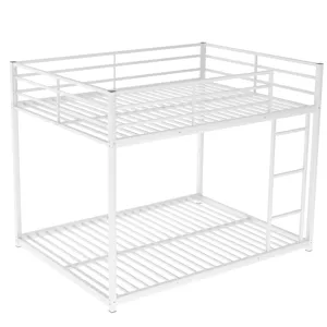 Full Over Full Metal Bunk Bed, Low Bunk Bed With Ladder - White