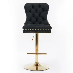 Thick Golden Swivel Velvet Barstools Adjusatble Seat Height From 27-35\", Modern Upholstered Bar Sto