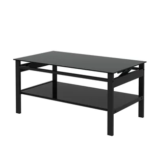 Glass Lift Top Coffee Table, Modern Simple 2-Layer Tempered Glass Coffee Table For Living Room - Bla