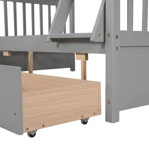 Twin Over Full Bunk Bed With Ladders And Two Storage Drawers - Gray