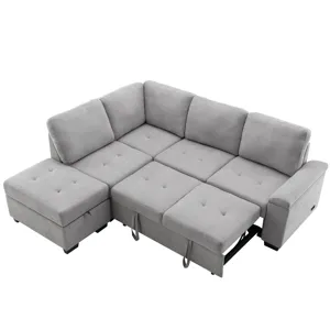 Sleeper Sectional Sofa, L-Shape Corner Couch Sofa - Bed With Storage Ottoman & Hidden Arm Storage & 