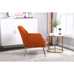 Modern Mid-Century Chair Velvet Sherpa Armchair For Living Room Bedroom Office - Orange