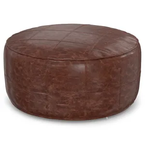 Connor - 34" Round Coffee Table Pouf - Distressed Brown