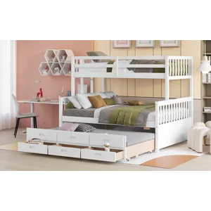 Twin Over Full Bunk Bed With Twin Size Trundle, Separable Bunk Bed With Drawers For Bedroom - White