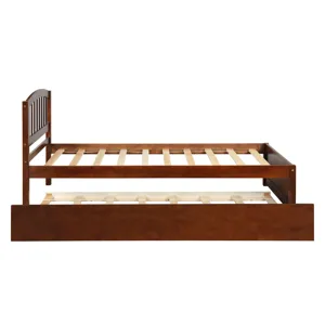 Twin Size Platform Bed Wood Bed Frame With Trundle Walnut