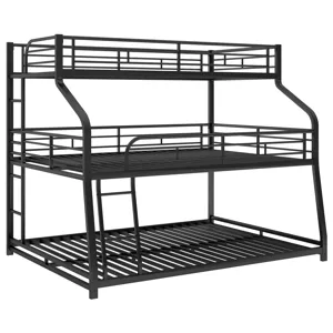 Twin Long / Full Long / Queen Triple Bunk Bed With Long And Short Ladder And Full-Length Guardrails 