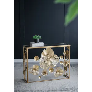 Console Table With Mirrored Glass Top, Modern Entryway Table For Living Room Foyer Entryway - Gold