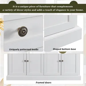 Kitchen Sideboard Storage Buffet Cabinet With 2 Drawers & 4 Doors Adjustable Shelves For Dining Room, Living Room - Antique White