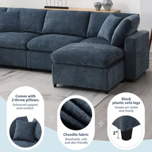 Modern Modular Cloud Sofa Bed, 6 Seat Chenille Sectional Couch Set With Ottoman, Free Combination, C
