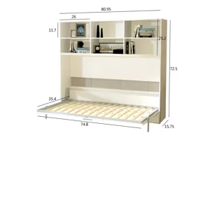 Mordern Design Twin Size Horizontal Murphy Bed With Shelf Storage For Bedroom Or Guestroom Wall Bed 