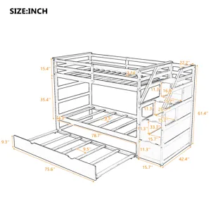 Twin Over Twin Bunk Bed With Twin Size Trundle And 3 Storage Stairs - Espresso