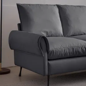 Modern Sectional Technical Leather L-Shaped Sofa Couch With Reversible Chaise Lounge - Dark Gray