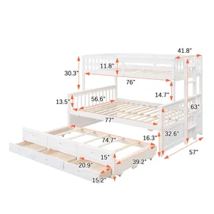 Twin Over Full Bunk Bed With Twin Size Trundle, Separable Bunk Bed With Drawers For Bedroom - White