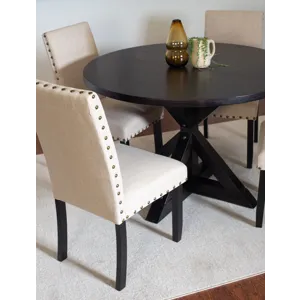 Mytzi - 5 Piece Dining Set, Cross-Buck Dining Table With 4 Stylish Chairs - Black / Beige