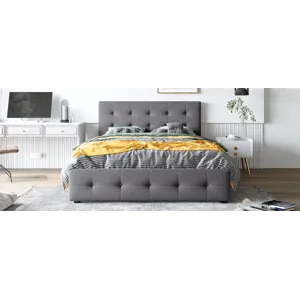 Queen Size Upholstered Platform Bed With Classic Headboard And 4 Drawers, No Box Spring Needed - Dar