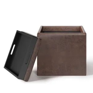 Rockwood - Cube Storage Ottoman with Tray - Distressed Brown