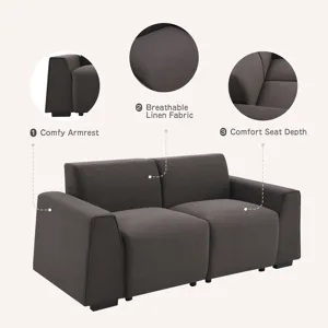 Modern Linen Sofa, Stylish And Minimalist 2-3 Seat Couch, Easy To Install, Exquisite Loveseat With Wide Armrests For Living Room - Dark Brown