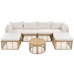 7 Pieces Outdoor Patio Furniture, All-Weather Rattan Sectional Sofa Set With Thick Cushions And Pill