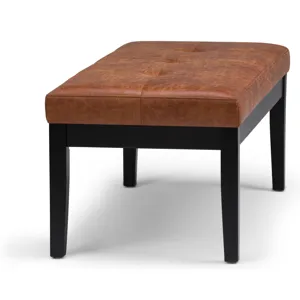 Lacey - Tufted Ottoman Bench - Distressed Saddle Brown