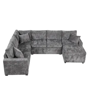 Sectional Sofa Pull-Out Sofa Bed Sleeper With A Storage Ottoman, Three Pillows And Charging Devices 