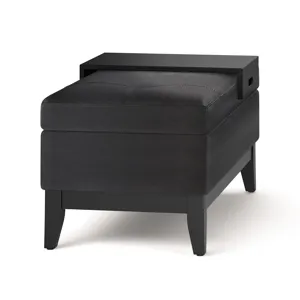 Oregon - Storage Ottoman Bench with Tray - Distressed Black