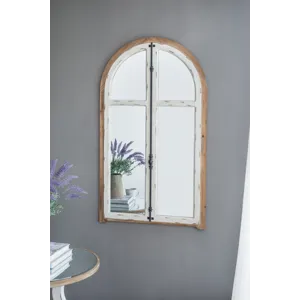 Arch Wood Wall Mirror - Brown Antique White