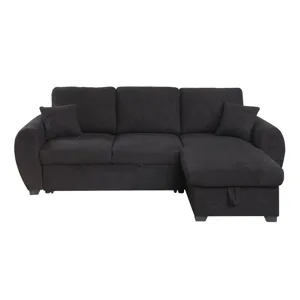 Veronica - Teddy Fleece Reversible Sleeper Sectional Sofa With Storage Chaise - Black