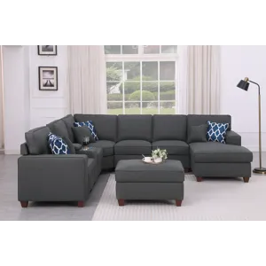 Tina - 8 Piece Upholstered Sectional With Ottoman - Dark Gray